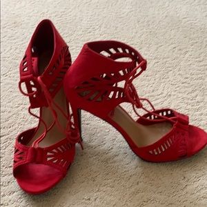 Red Lace up heels worn once